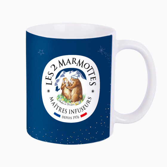 Mug de Noël Les 2 Marmottes avec logo, infusions 100% plantes